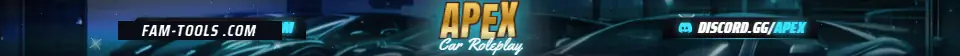 Supercar Garage Photoreal rendered as a fivem info banner at 1865 by 108 pixels