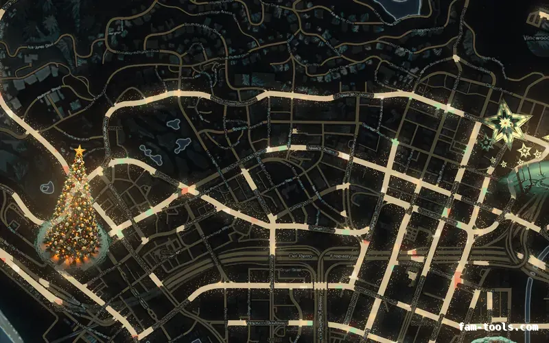 Christmas Black WINTER OBSIDIAN FiveM-compatible minimap for GTA 5 — without postal codes — showing Los Santos street detail