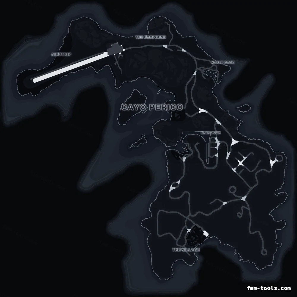 Black OBSIDIAN Cayo Perico FiveM-compatible minimap for GTA 5 — optional island add-on in the same palette, google style