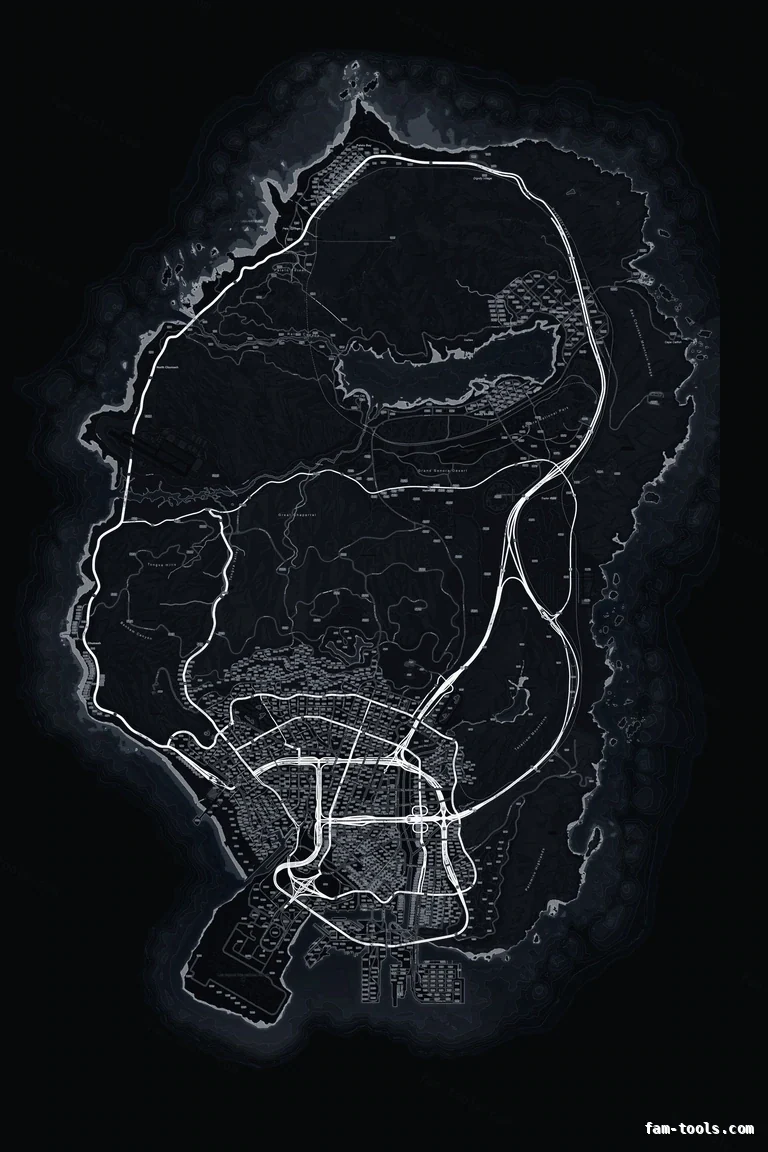 Black OBSIDIAN FiveM-compatible minimap for GTA 5 — google style — showing the whole Los Santos and Blaine County map