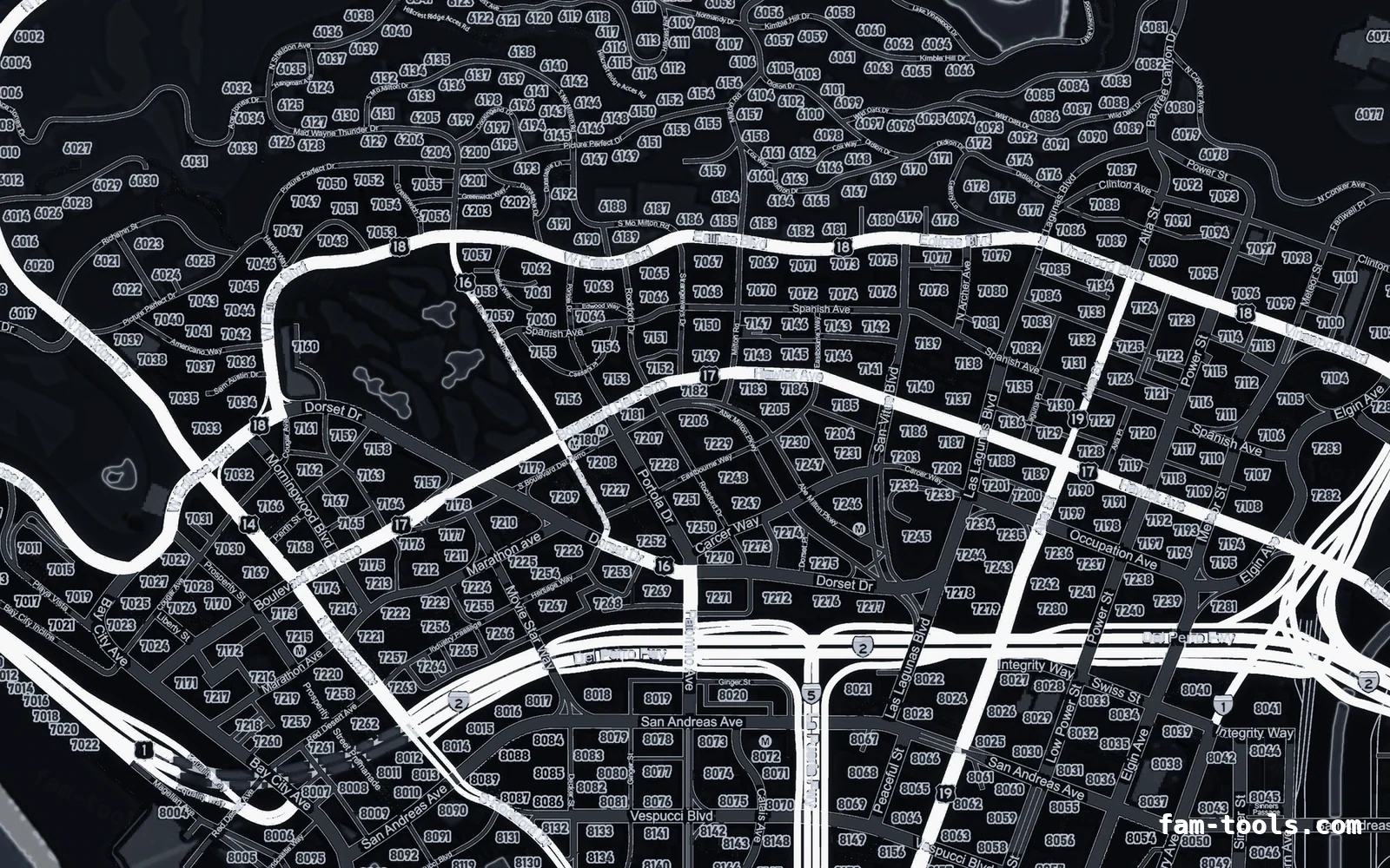 Black minimap — Vinewood Black OBSIDIAN FiveM-compatible minimap for GTA 5 — google style — showing Los Santos street detail