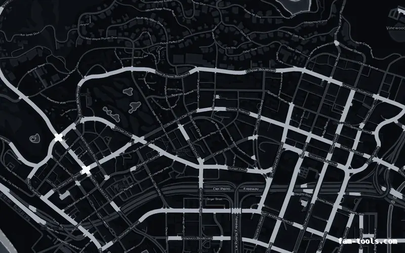 Black OBSIDIAN FiveM-compatible minimap for GTA 5 — without postal codes — showing Los Santos street detail