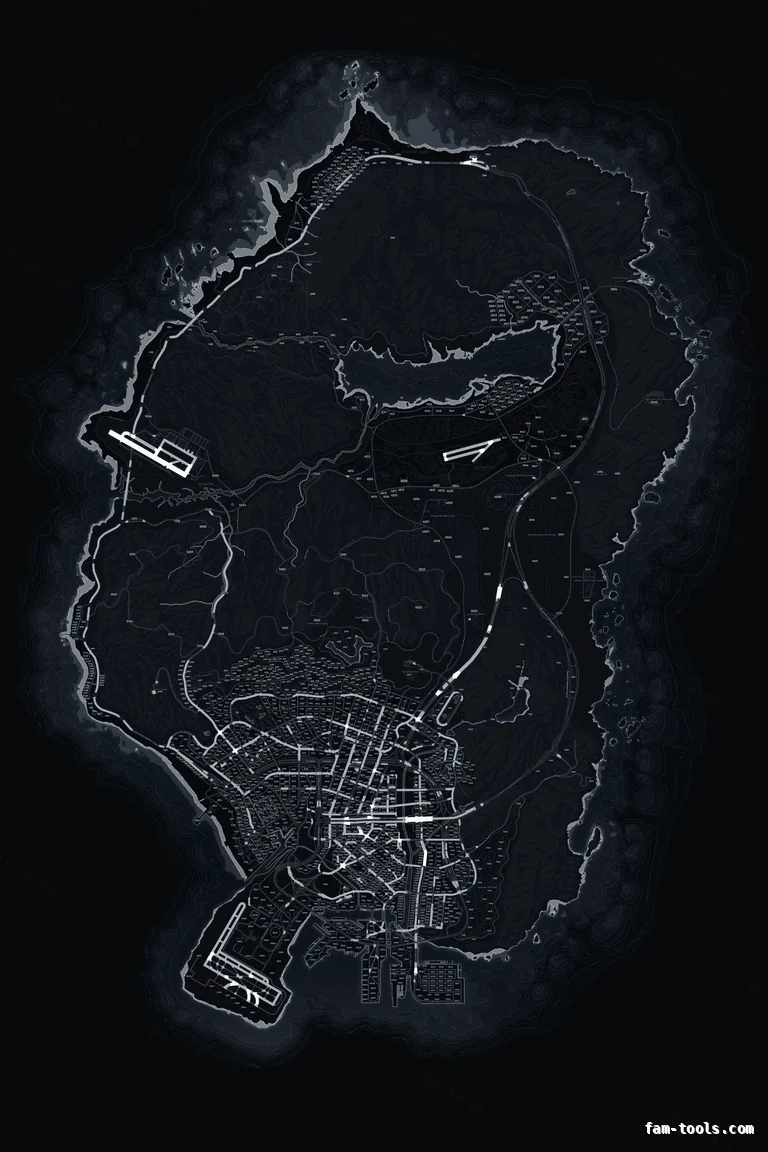 Black OBSIDIAN FiveM-compatible minimap for GTA 5 — with postal codes — showing the whole Los Santos and Blaine County map