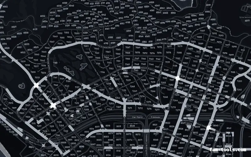 Black OBSIDIAN FiveM-compatible minimap for GTA 5 — with postal codes — showing Los Santos street detail