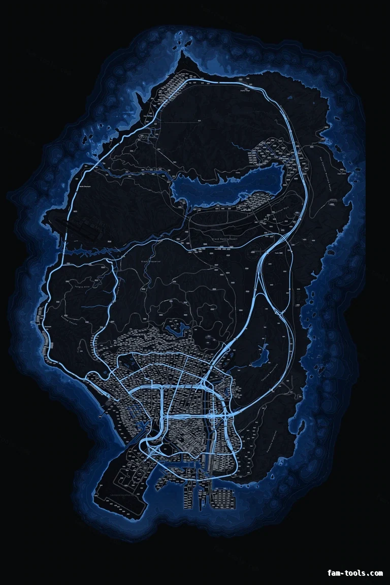 Blue COBALT FiveM-compatible minimap for GTA 5 — google style — showing the whole Los Santos and Blaine County map