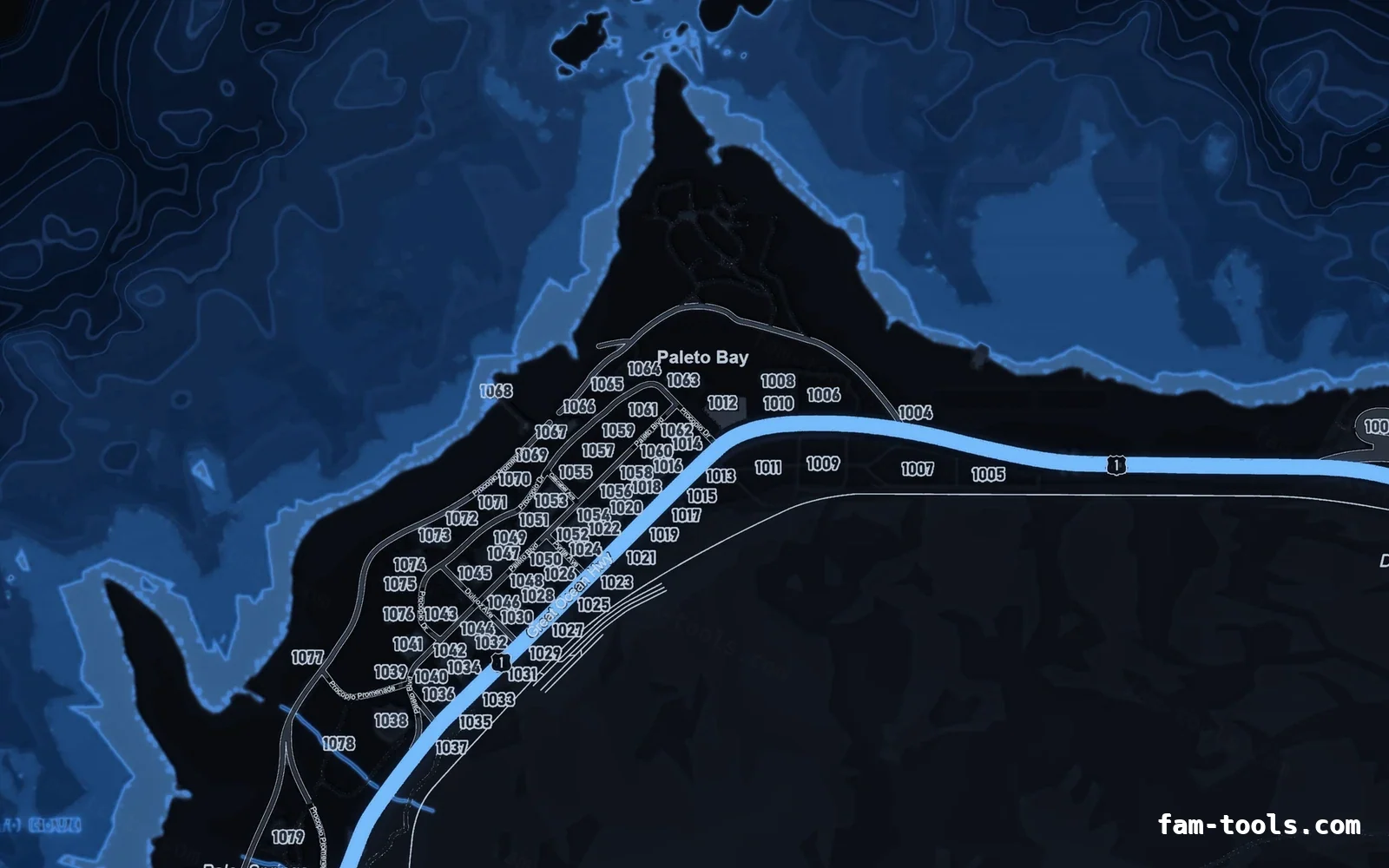 Blue minimap — Paleto Bay Blue COBALT FiveM-compatible minimap for GTA 5 — google style — showing Paleto Bay and Mount Chiliad