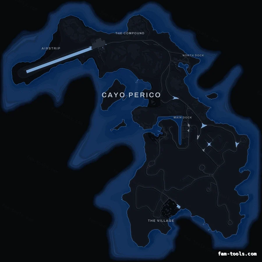 Blue COBALT Cayo Perico FiveM-compatible minimap for GTA 5 — optional island add-on in the same palette, without postal codes