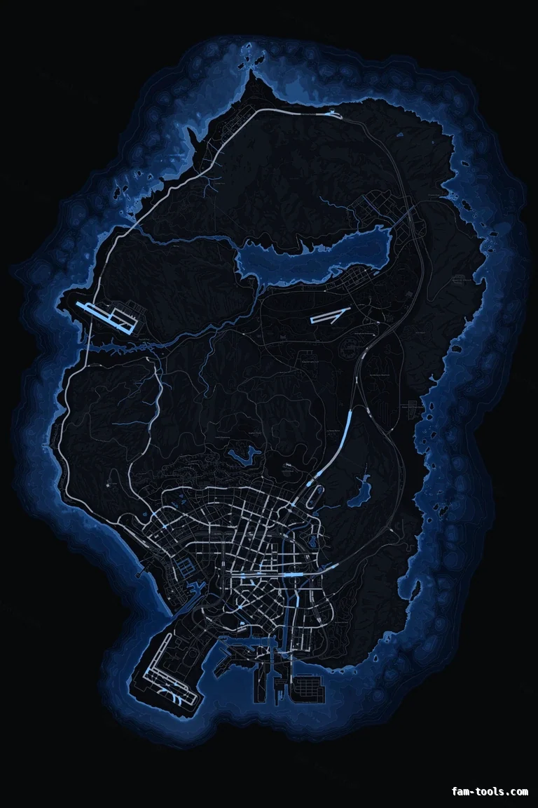 Blue COBALT FiveM-compatible minimap for GTA 5 — without postal codes — showing the whole Los Santos and Blaine County map