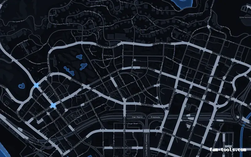 Blue COBALT FiveM-compatible minimap for GTA 5 — without postal codes — showing Los Santos street detail