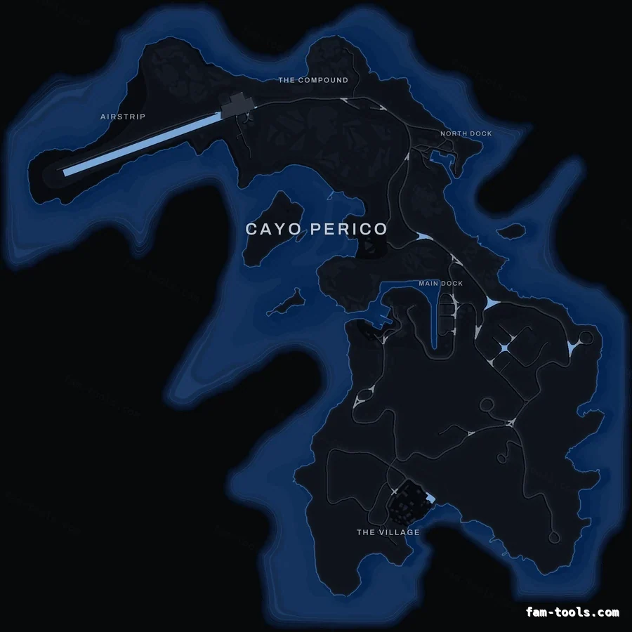Blue COBALT Cayo Perico FiveM-compatible minimap for GTA 5 — optional island add-on in the same palette, with postal codes