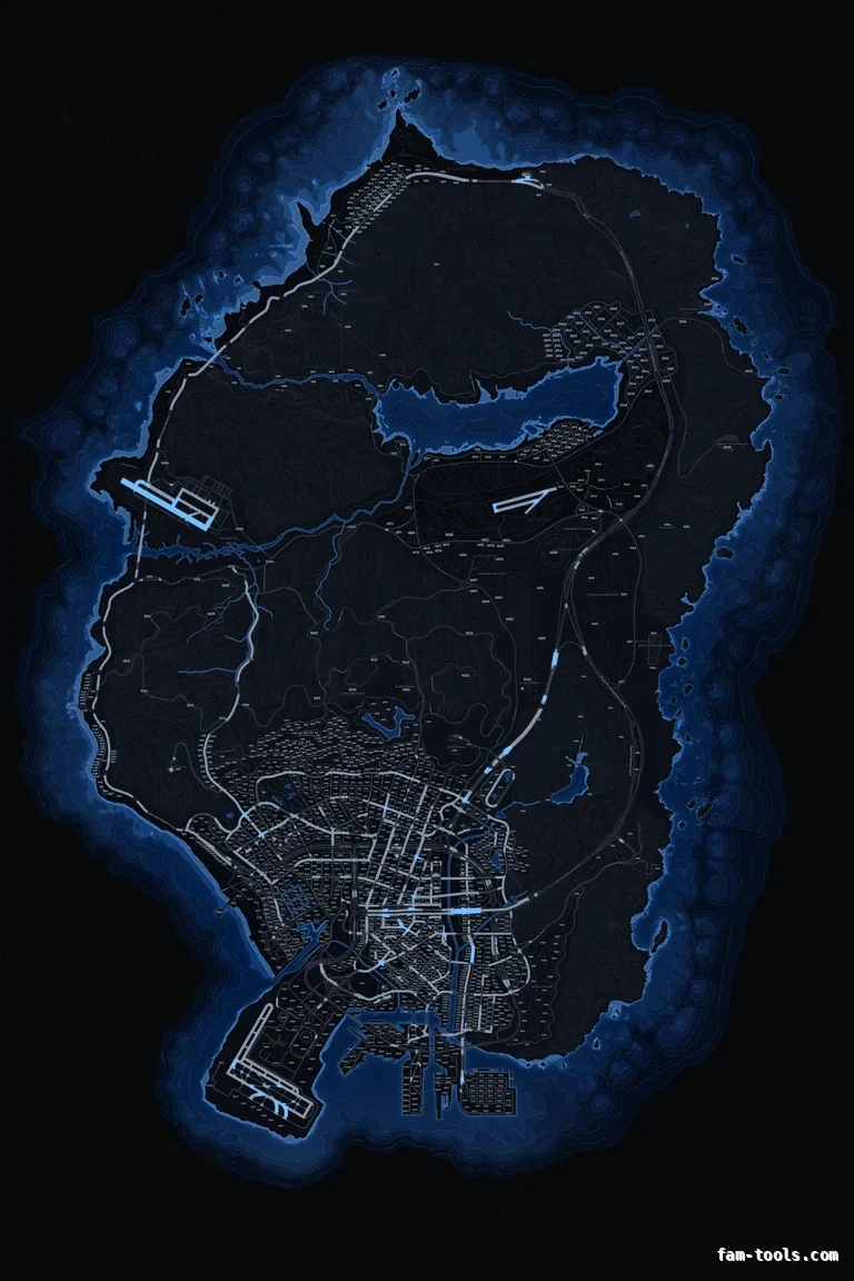Blue COBALT FiveM-compatible minimap for GTA 5 — with postal codes — showing the whole Los Santos and Blaine County map