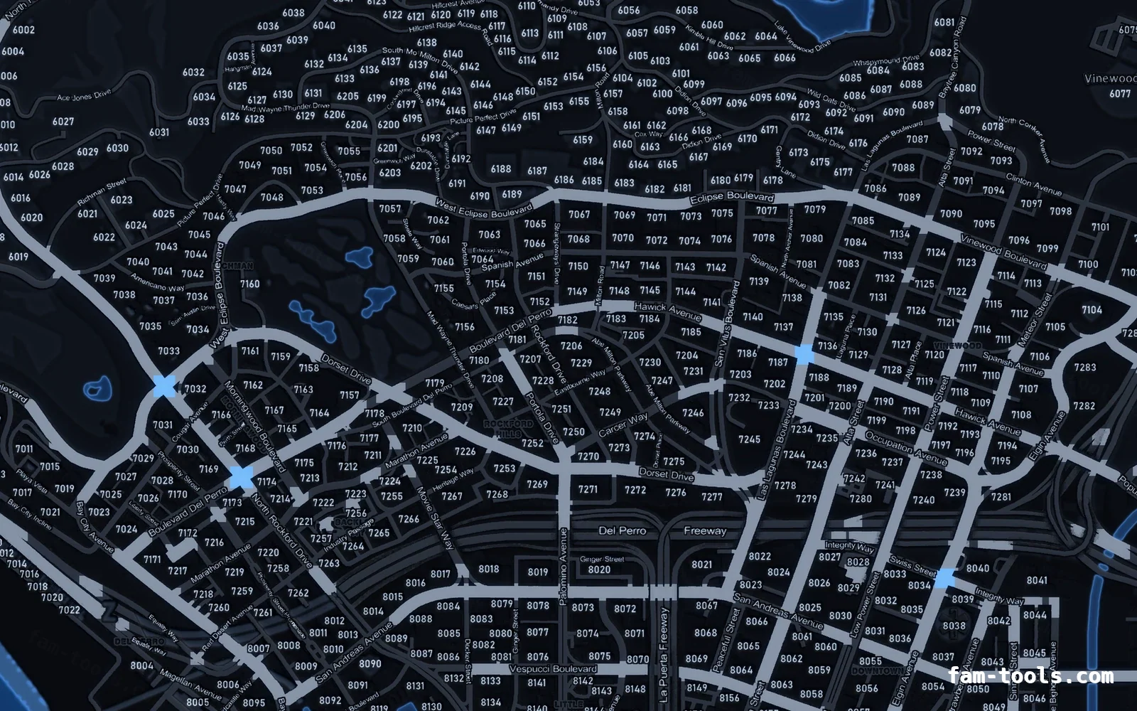 Blue COBALT FiveM-compatible minimap with the postal grid baked into the texture