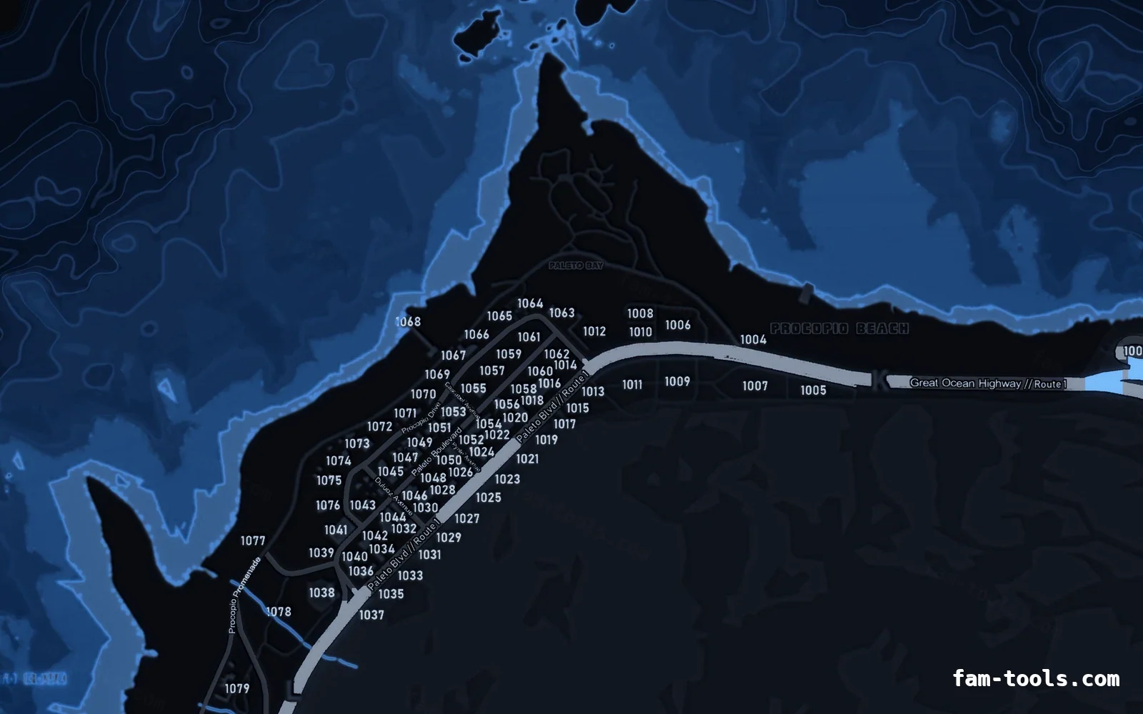Blue COBALT FiveM-compatible minimap for GTA 5 — with postal codes — showing Paleto Bay and Mount Chiliad
