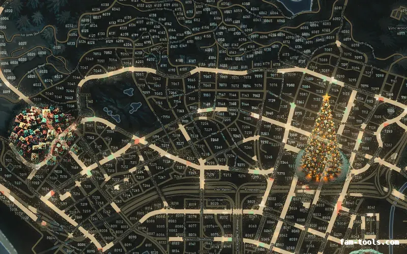 Christmas Gray WINTER GRAPHITE FiveM-compatible minimap for GTA 5 — with postal codes — showing Los Santos street detail