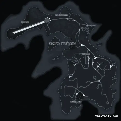 Gray GRAPHITE Cayo Perico FiveM-compatible minimap for GTA 5 — optional island add-on in the same palette, google style