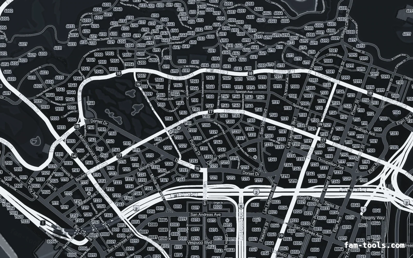 Gray minimap — Vinewood Gray GRAPHITE FiveM-compatible minimap for GTA 5 — google style — showing Los Santos street detail