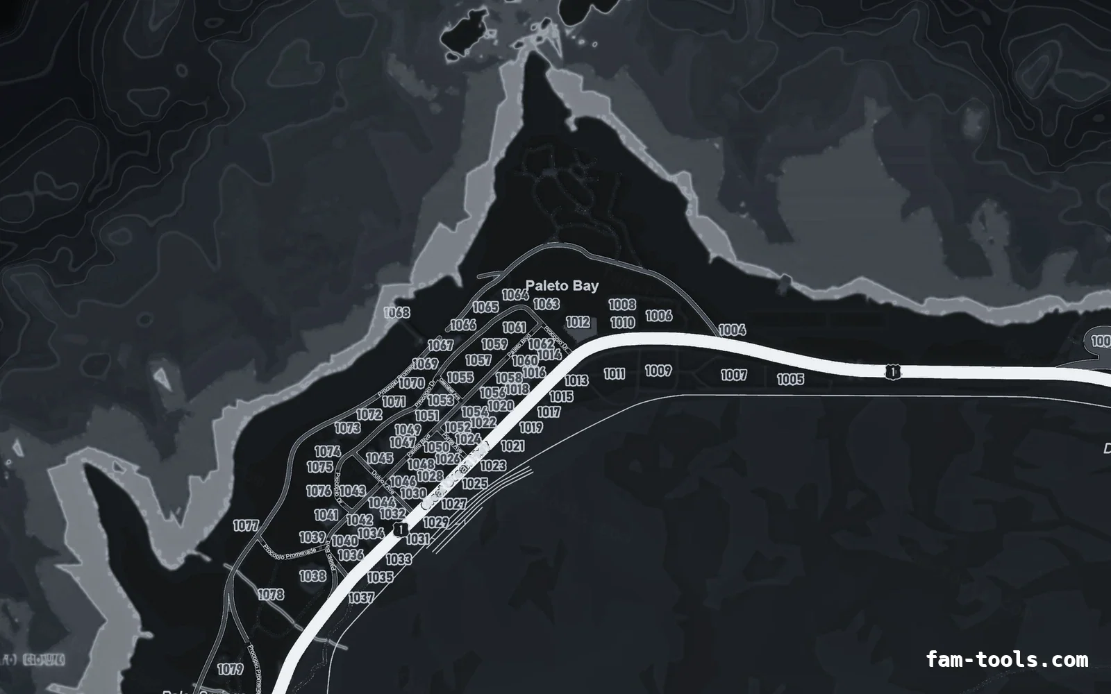 Gray minimap — Paleto Bay Gray GRAPHITE FiveM-compatible minimap for GTA 5 — google style — showing Paleto Bay and Mount Chiliad