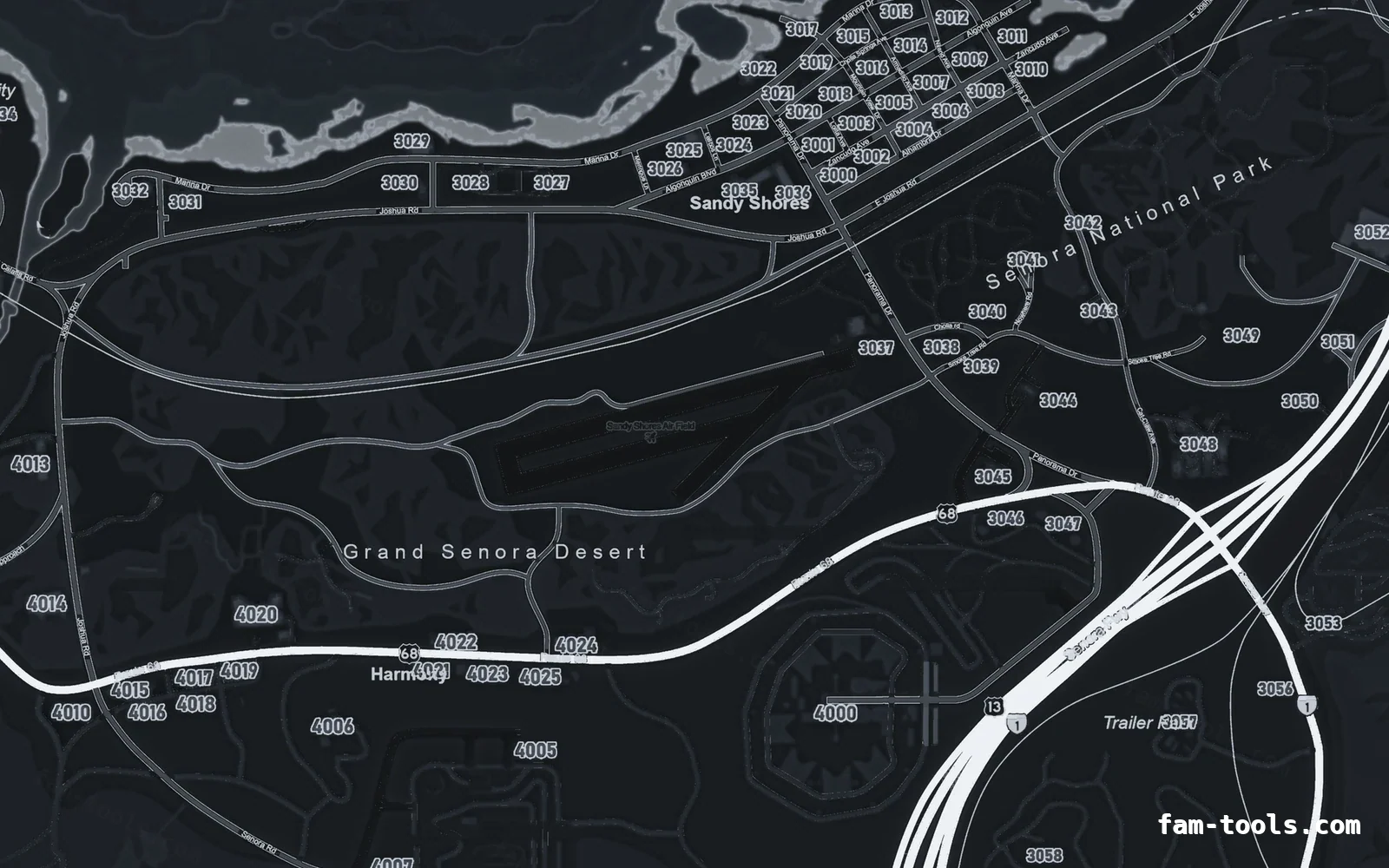 Gray minimap — Sandy Shores Gray GRAPHITE FiveM-compatible minimap for GTA 5 — google style — showing Sandy Shores and the desert