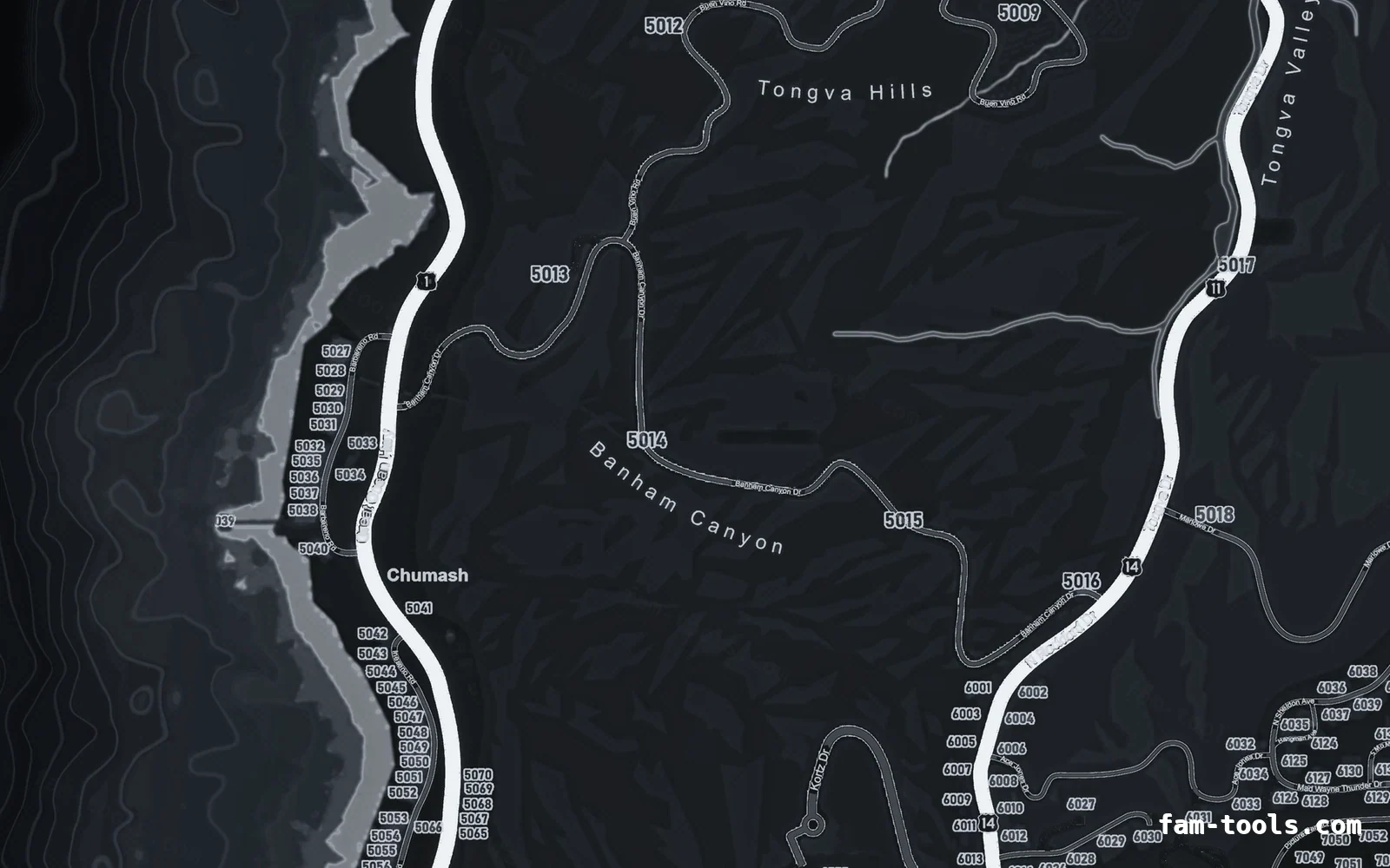 Gray minimap — West coast Gray GRAPHITE FiveM-compatible minimap for GTA 5 — google style — showing the west coast and depth contours
