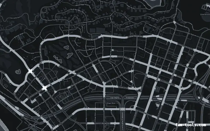 Gray GRAPHITE FiveM-compatible minimap for GTA 5 — without postal codes — showing Los Santos street detail