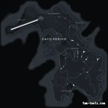 Gray GRAPHITE Cayo Perico FiveM-compatible minimap for GTA 5 — optional island add-on in the same palette, with postal codes