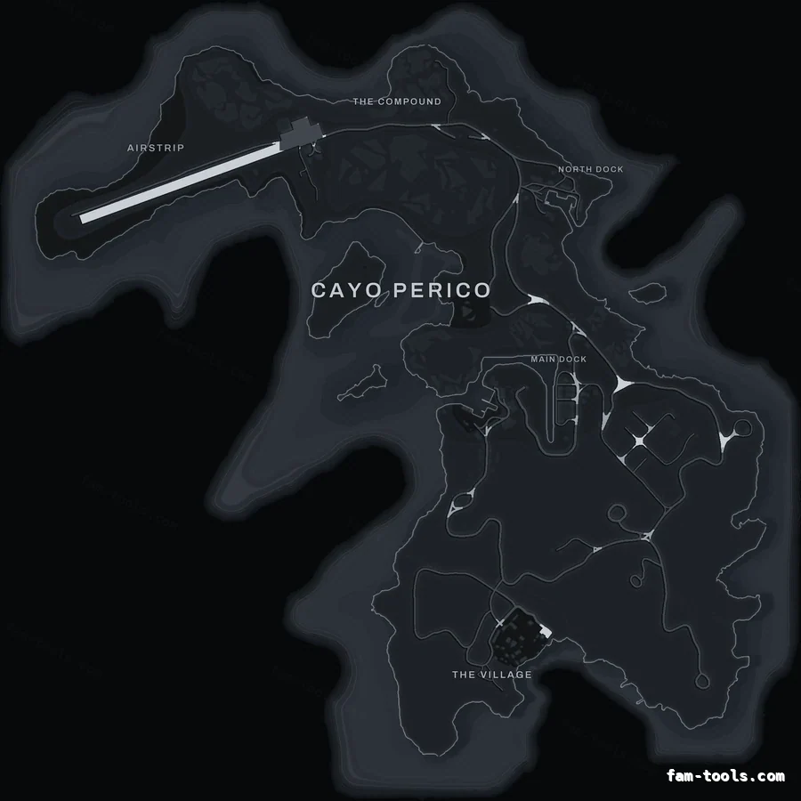Gray GRAPHITE Cayo Perico FiveM-compatible minimap for GTA 5 — optional island add-on in the same palette, with postal codes