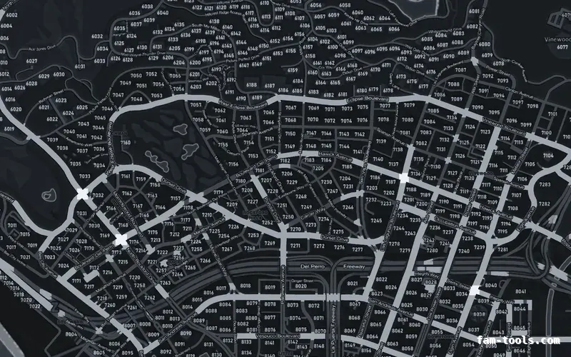 Gray GRAPHITE FiveM-compatible minimap for GTA 5 — with postal codes — showing Los Santos street detail