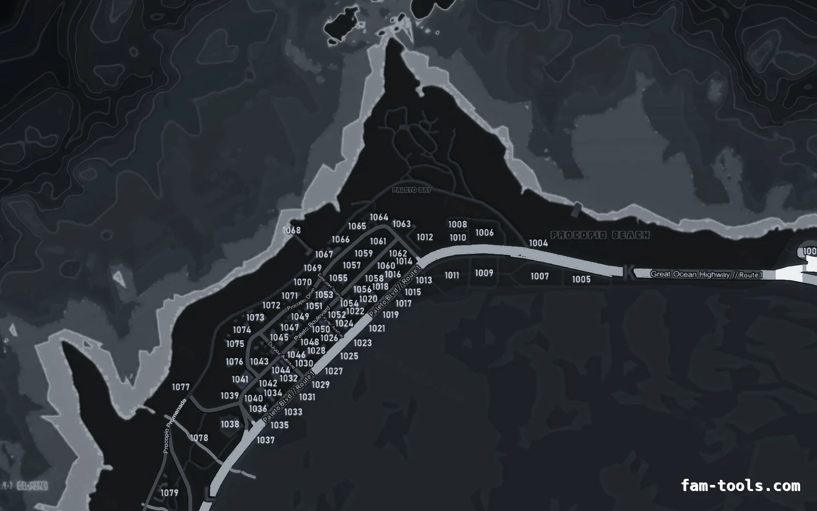 Gray GRAPHITE FiveM-compatible minimap for GTA 5 — with postal codes — showing Paleto Bay and Mount Chiliad