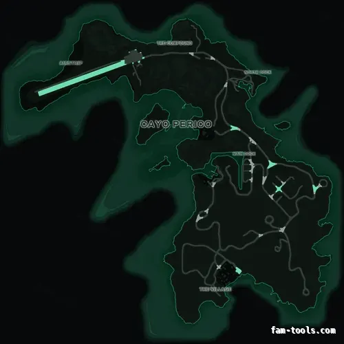 Green EMERALD Cayo Perico FiveM-compatible minimap for GTA 5 — optional island add-on in the same palette, google style