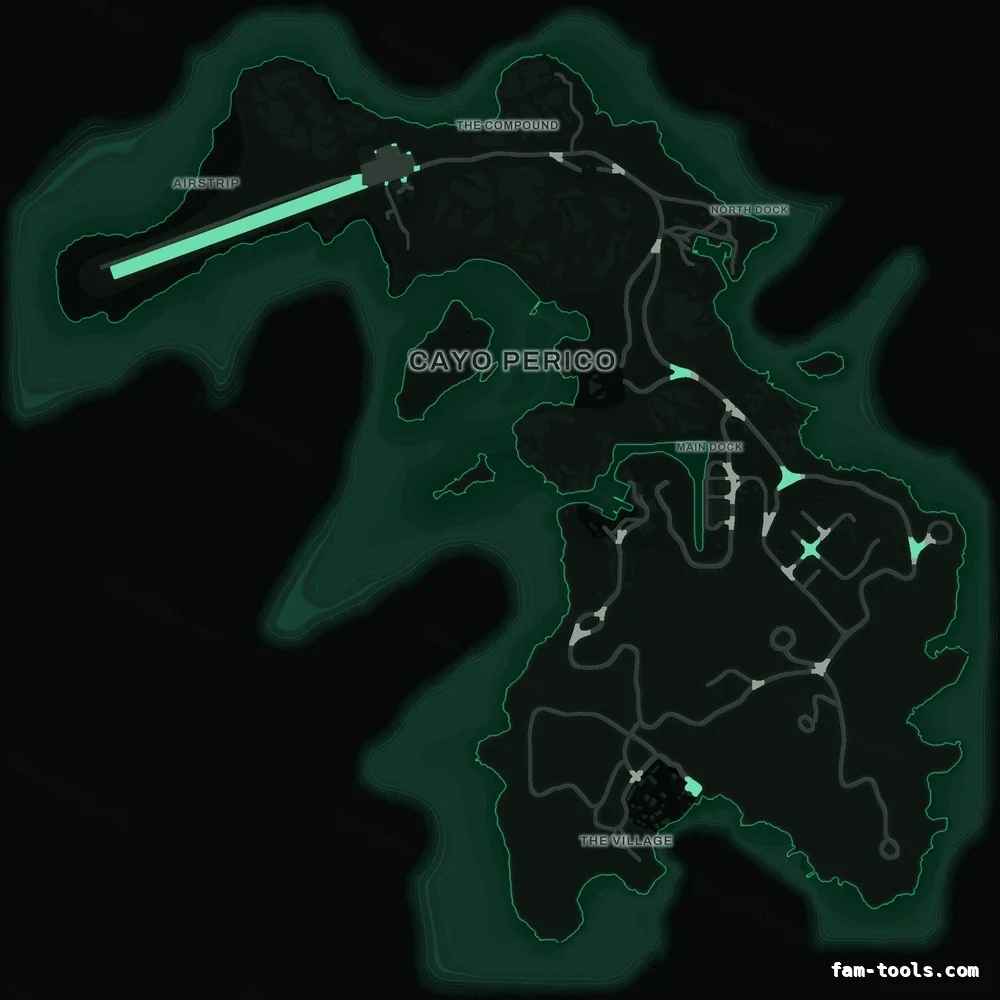 Green EMERALD Cayo Perico FiveM-compatible minimap for GTA 5 — optional island add-on in the same palette, google style