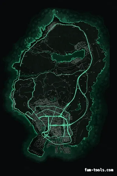 Green EMERALD FiveM-compatible minimap for GTA 5 — google style — showing the whole Los Santos and Blaine County map