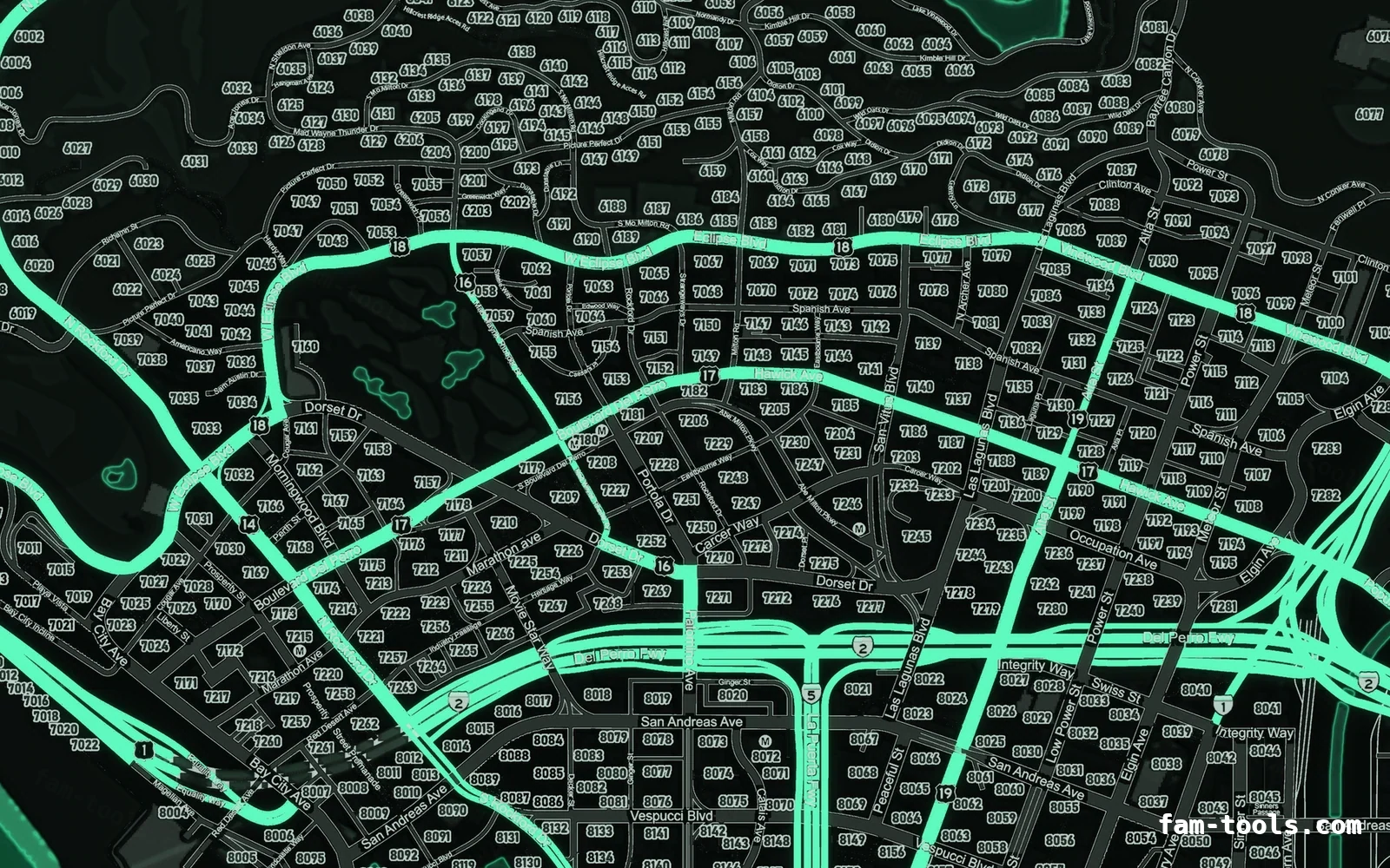 Green EMERALD FiveM-compatible minimap for GTA 5 — google style — showing Los Santos street detail