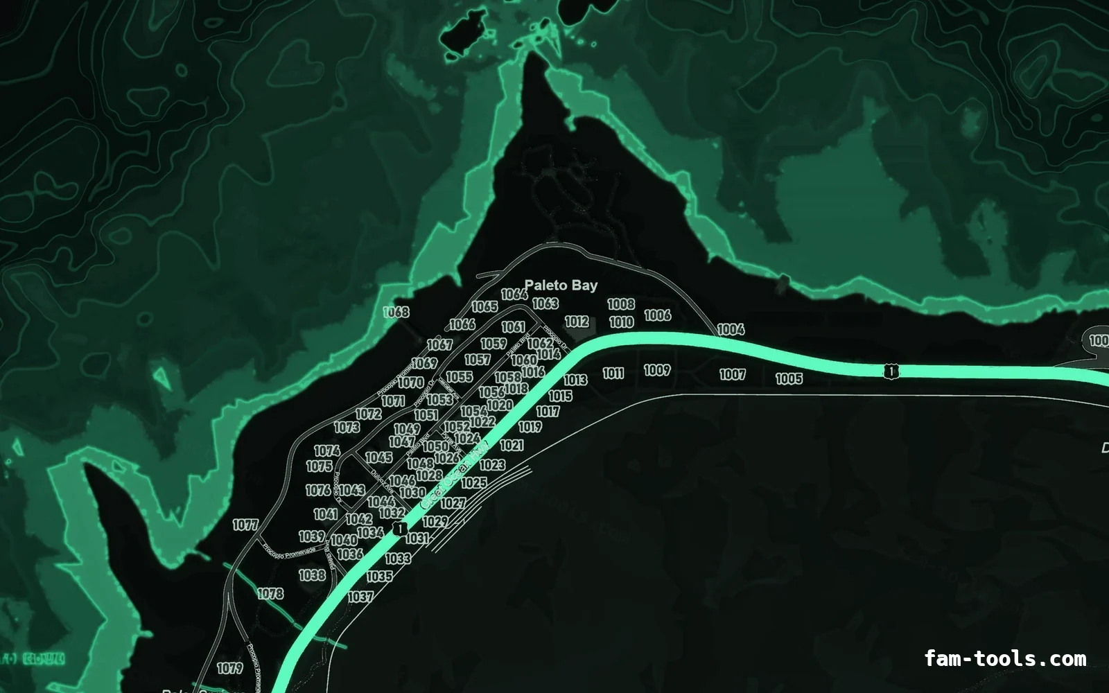 Green EMERALD FiveM-compatible minimap for GTA 5 — google style — showing Paleto Bay and Mount Chiliad