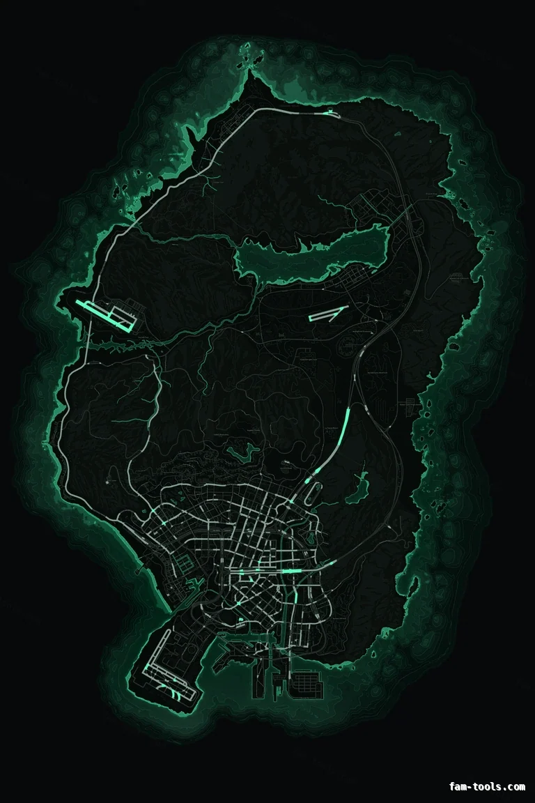 Green EMERALD FiveM-compatible minimap for GTA 5 — without postal codes — showing the whole Los Santos and Blaine County map