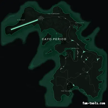 Green EMERALD Cayo Perico FiveM-compatible minimap for GTA 5 — optional island add-on in the same palette, with postal codes