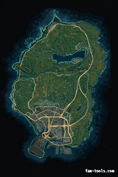 Mixed dark TOPO NIGHT FiveM-compatible minimap for GTA 5 — google style — showing the whole Los Santos and Blaine County map