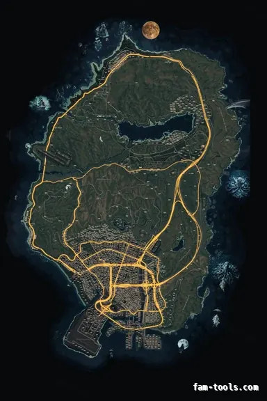 Halloween Mixed dark HAUNTED TOPO NIGHT FiveM-compatible minimap for GTA 5 — google style — showing the whole Los Santos and Blaine County map