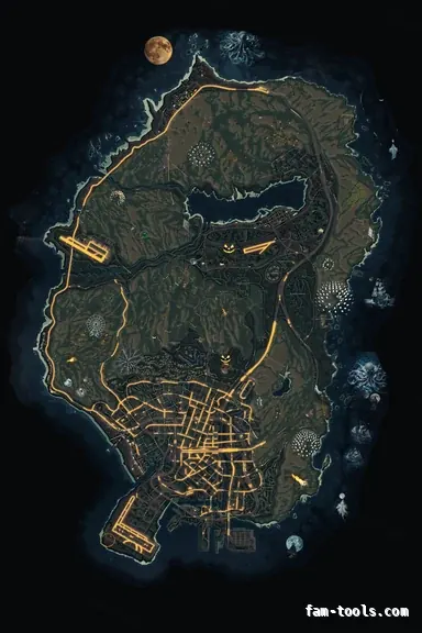 Halloween Mixed dark HAUNTED TOPO NIGHT FiveM-compatible minimap for GTA 5 — without postal codes — showing the whole Los Santos and Blaine County map