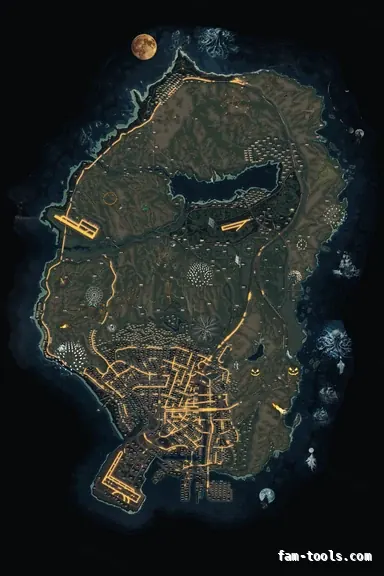 Halloween Mixed dark HAUNTED TOPO NIGHT FiveM-compatible minimap for GTA 5 — with postal codes — showing the whole Los Santos and Blaine County map