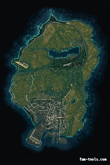 Mixed dark TOPO NIGHT FiveM-compatible minimap for GTA 5 — with postal codes — showing the whole Los Santos and Blaine County map