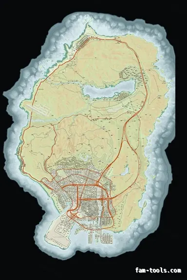 Mixed light TOPO DAY FiveM-compatible minimap for GTA 5 — google style — showing the whole Los Santos and Blaine County map