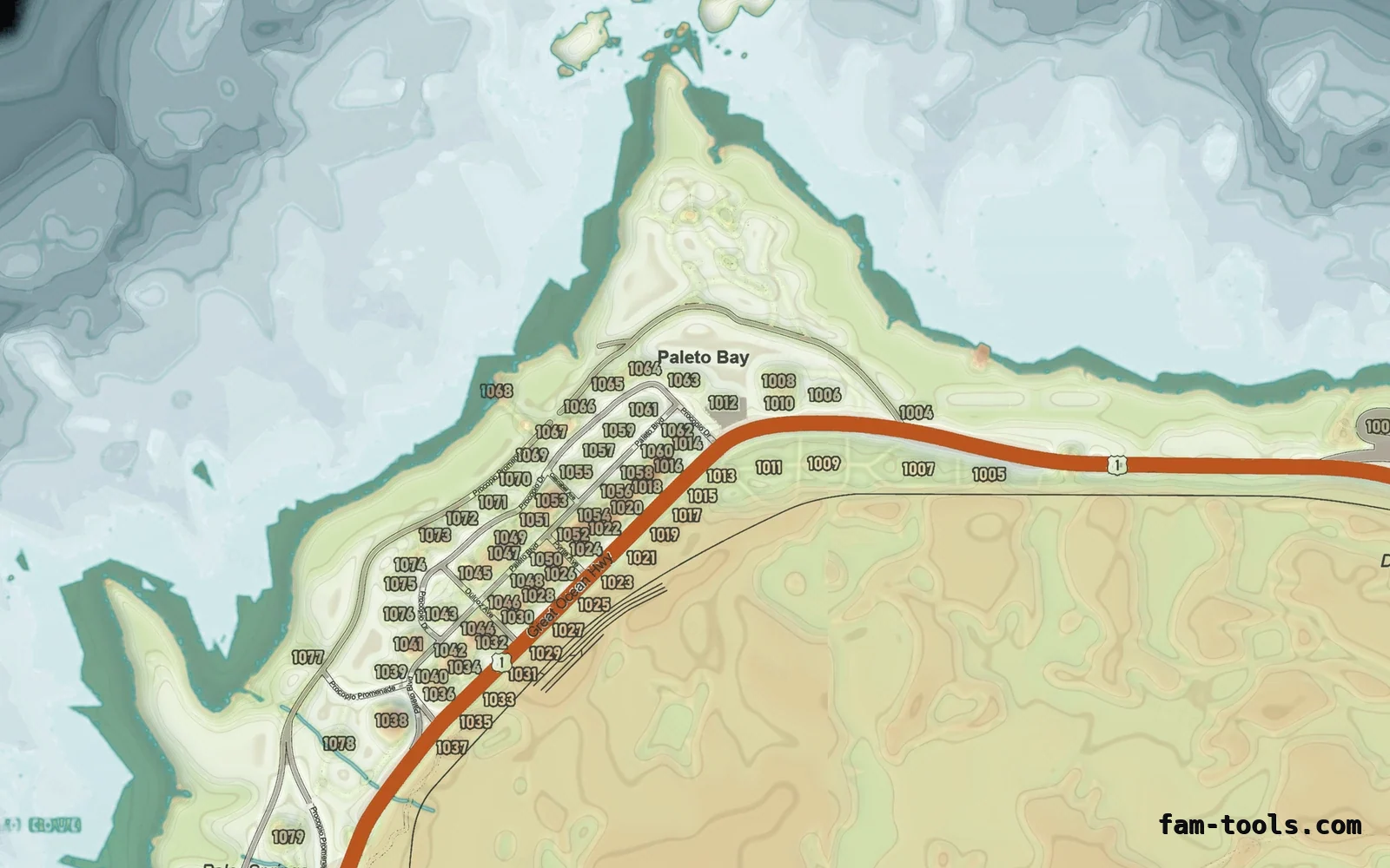 Mixed light TOPO DAY FiveM-compatible minimap for GTA 5 — google style — showing Paleto Bay and Mount Chiliad