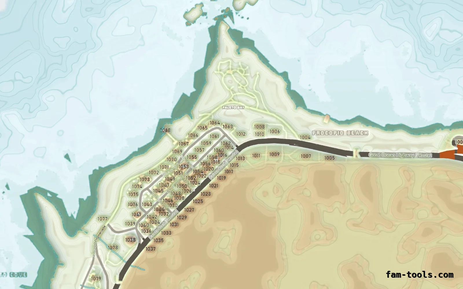 Mixed light TOPO DAY FiveM-compatible minimap for GTA 5 — with postal codes — showing Paleto Bay and Mount Chiliad