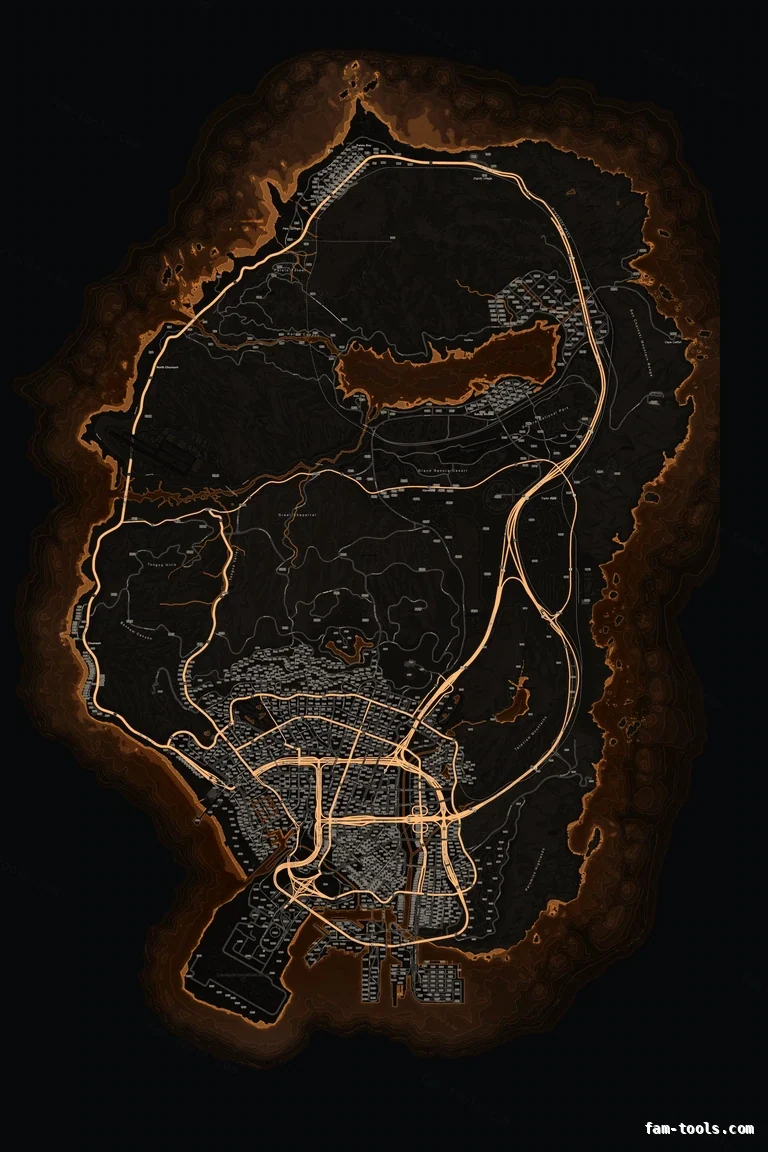 Orange EMBER FiveM-compatible minimap for GTA 5 — google style — showing the whole Los Santos and Blaine County map