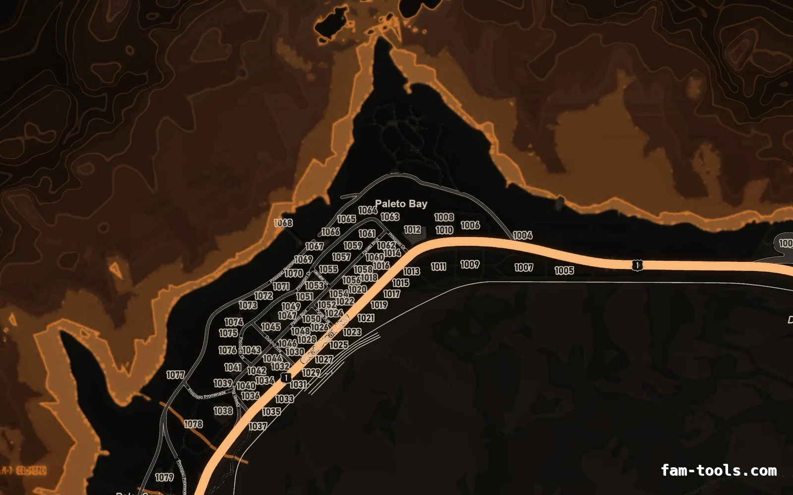 Orange minimap — Paleto Bay Orange EMBER FiveM-compatible minimap for GTA 5 — google style — showing Paleto Bay and Mount Chiliad