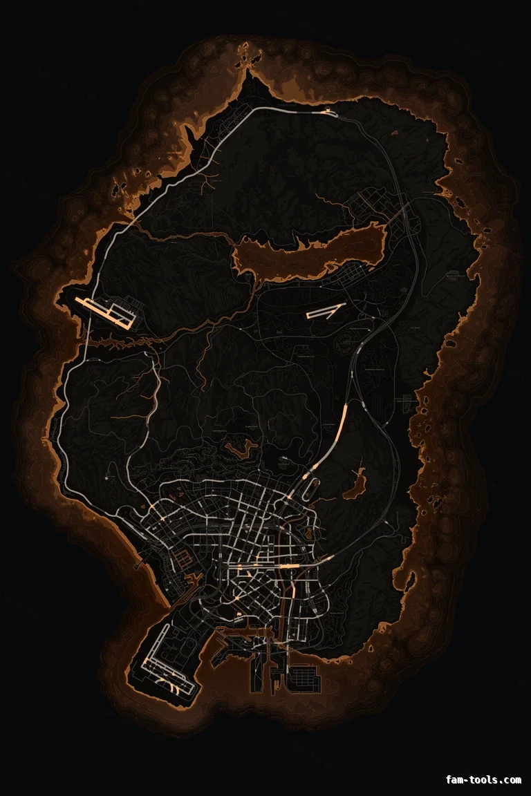 Orange EMBER FiveM-compatible minimap for GTA 5 — without postal codes — showing the whole Los Santos and Blaine County map