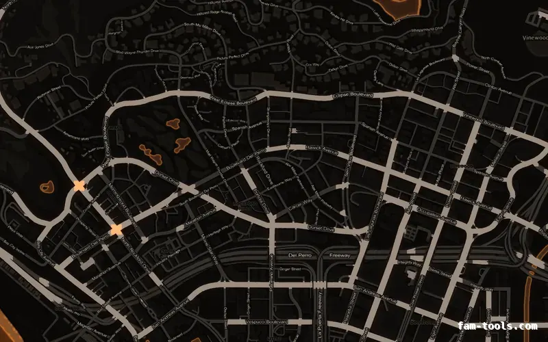 Orange EMBER FiveM-compatible minimap for GTA 5 — without postal codes — showing Los Santos street detail