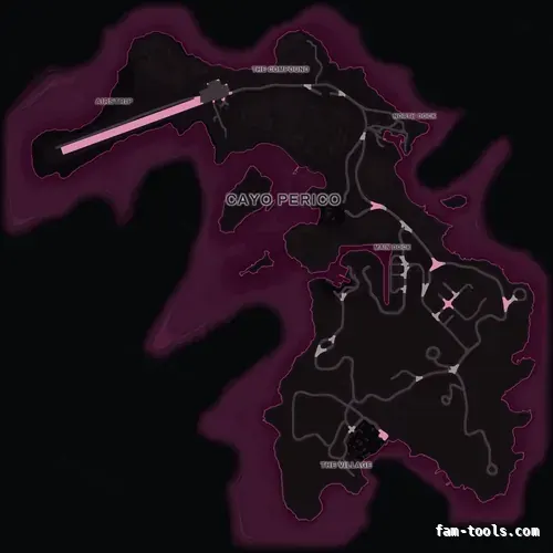 Pink MAGENTA Cayo Perico FiveM-compatible minimap for GTA 5 — optional island add-on in the same palette, google style