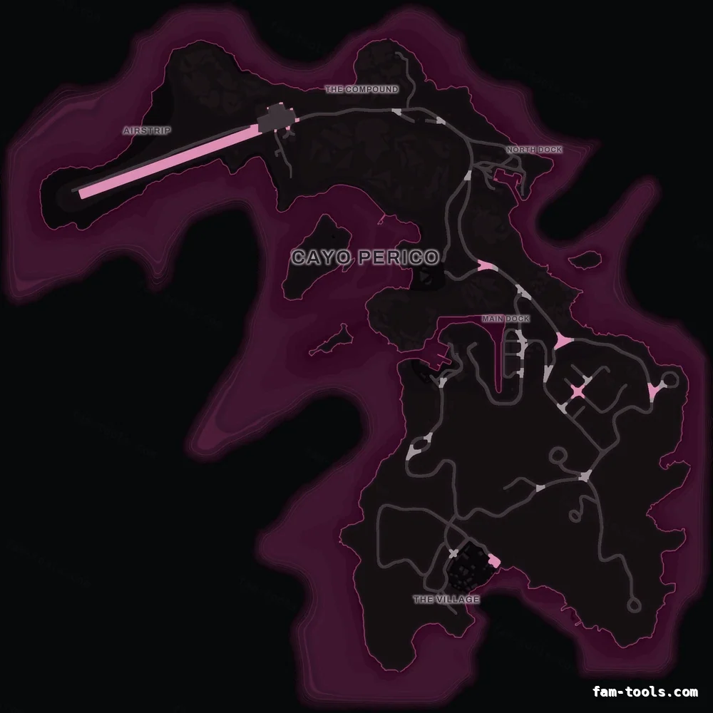Pink MAGENTA Cayo Perico FiveM-compatible minimap for GTA 5 — optional island add-on in the same palette, google style