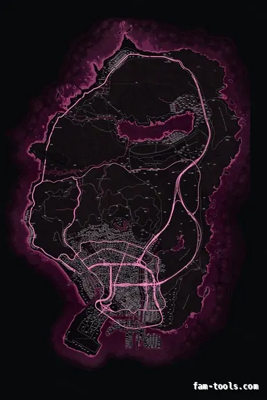 Pink MAGENTA FiveM-compatible minimap for GTA 5 — google style — showing the whole Los Santos and Blaine County map